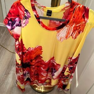 EUC: Ducci high/low tunic sleeveless XL yellow and red floral lightweight